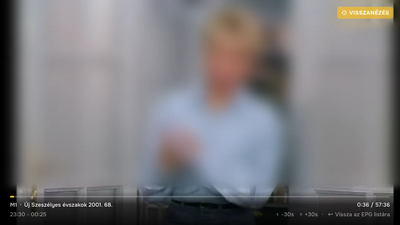 Visszanézés közben a jobbra és balra gomb 30 másodpercet ugrik (nyomva tartva gyorsabban), az OK megállítja és folytatja. A Vissza gomb a műsorújságba visz vissza.