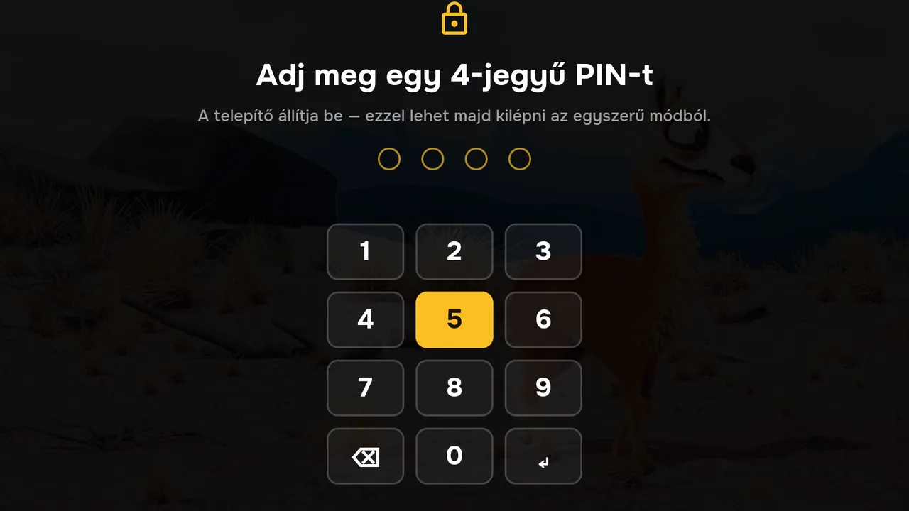 Kilépés az Egyszerű módból: tévézés közben nyomd meg háromszor gyorsan egymás után a Vissza gombot, majd add meg a négy számjegyű PIN-t. Az első kilépéskor az app kéri, hogy adj meg egy PIN-t: ezt jegyezd meg, később ezzel lehet kilépni.