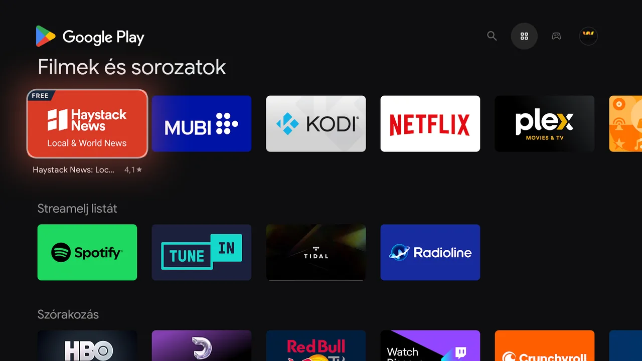 Felül válaszd az „Alkalmazások” fület, vagy nyisd meg a Google Play Áruház appot.