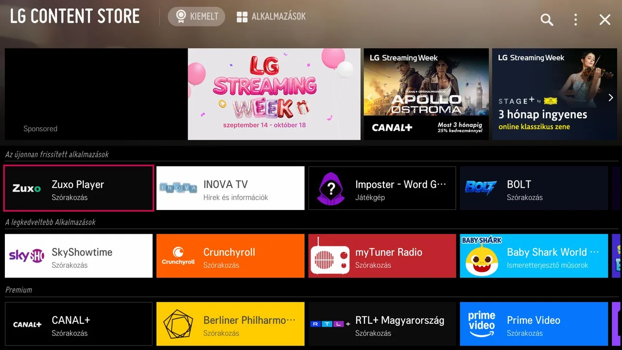 Az alsó sávban válaszd az „Apps” csempét (régebbi tévéken „LG Content Store”).